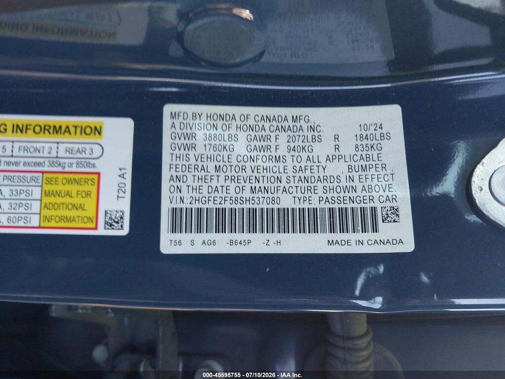 2HGFE2F58SH537080 2025 HONDA CIVIC photo no. 9