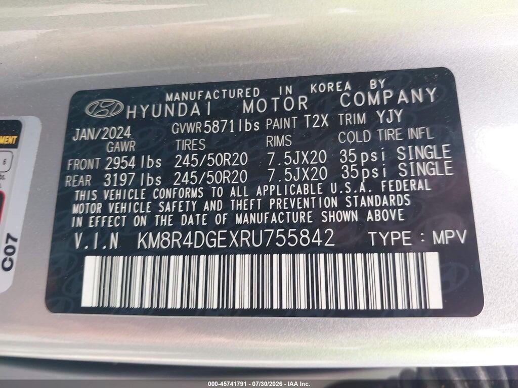 KM8R4DGEXRU755842 2024 HYUNDAI PALISADE photo no. 9