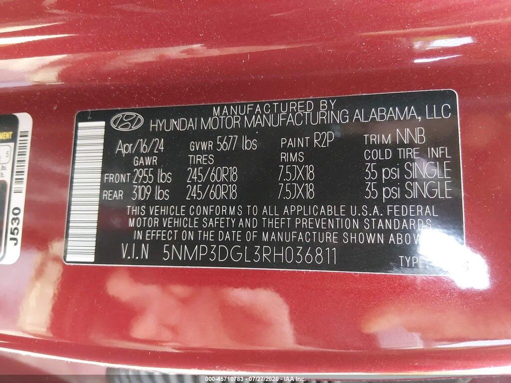 5NMP3DGL3RH036811 2024 HYUNDAI SANTA FE photo no. 9
