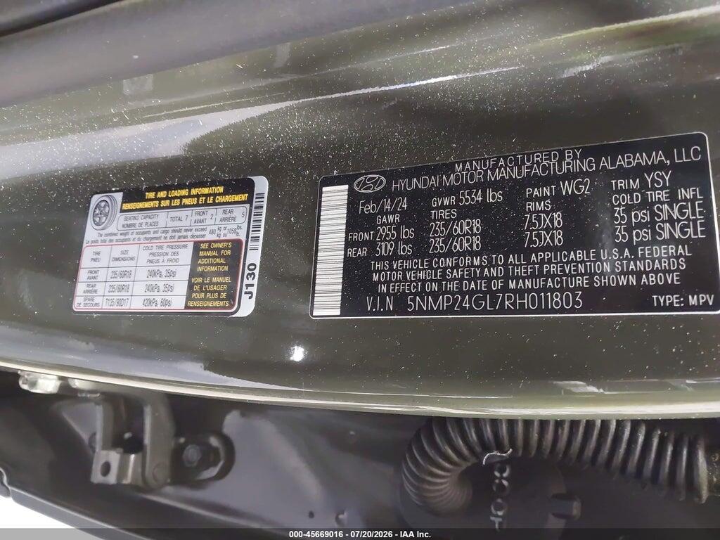 5NMP24GL7RH011803 2024 HYUNDAI SANTA FE photo no. 9