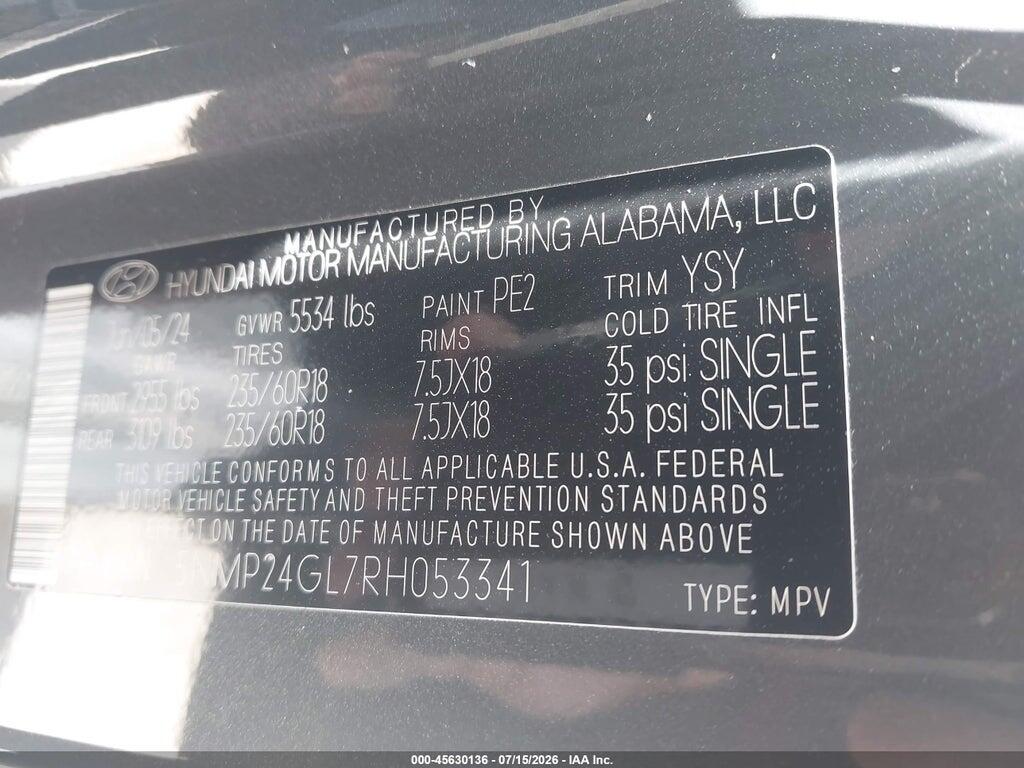 5NMP24GL7RH053341 2024 HYUNDAI SANTA FE photo no. 9
