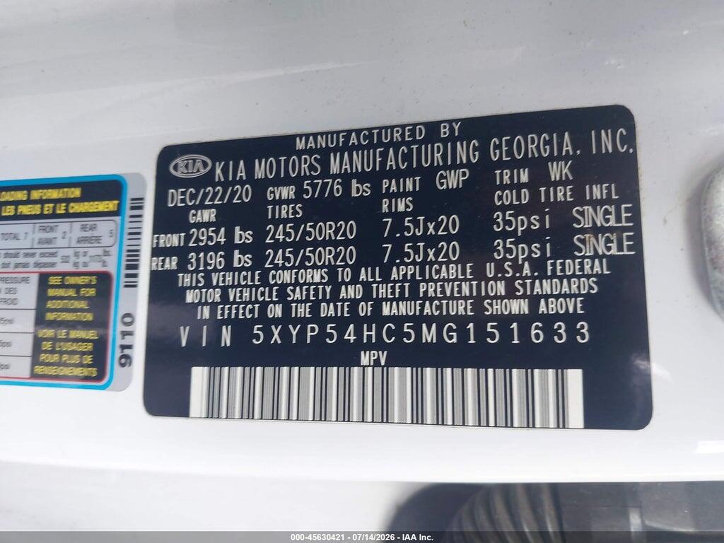 5XYP54HC5MG151633 2021 KIA TELLURIDE photo no. 9