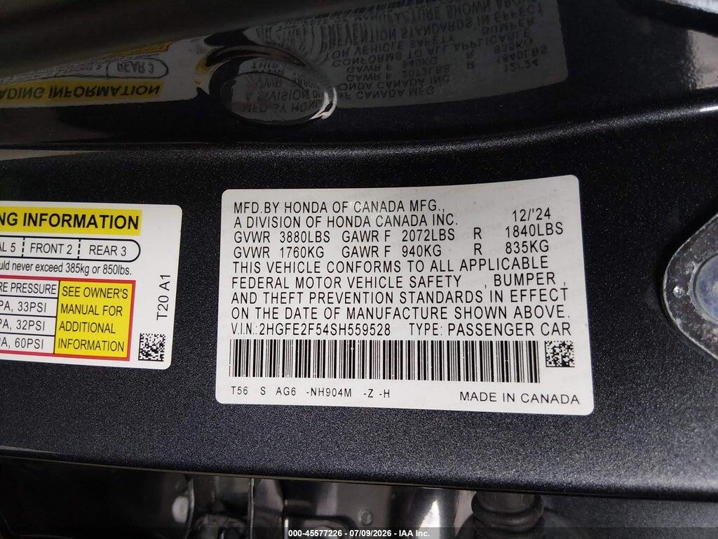 2HGFE2F54SH559528 2025 HONDA CIVIC photo no. 9