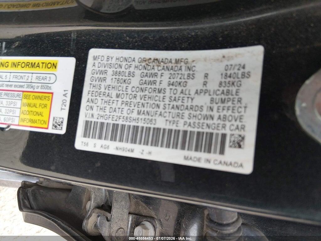 2HGFE2F58SH515063 2025 HONDA CIVIC photo no. 9