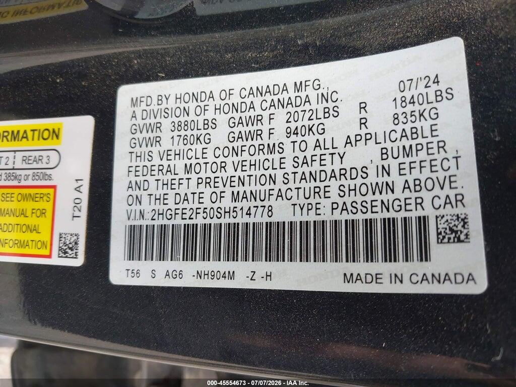 2HGFE2F50SH514778 2025 HONDA CIVIC photo no. 9