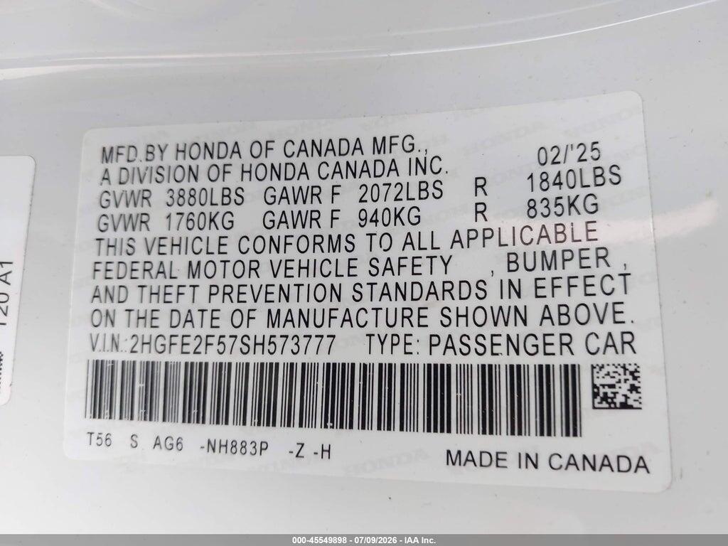 2HGFE2F57SH573777 2025 HONDA CIVIC photo no. 9