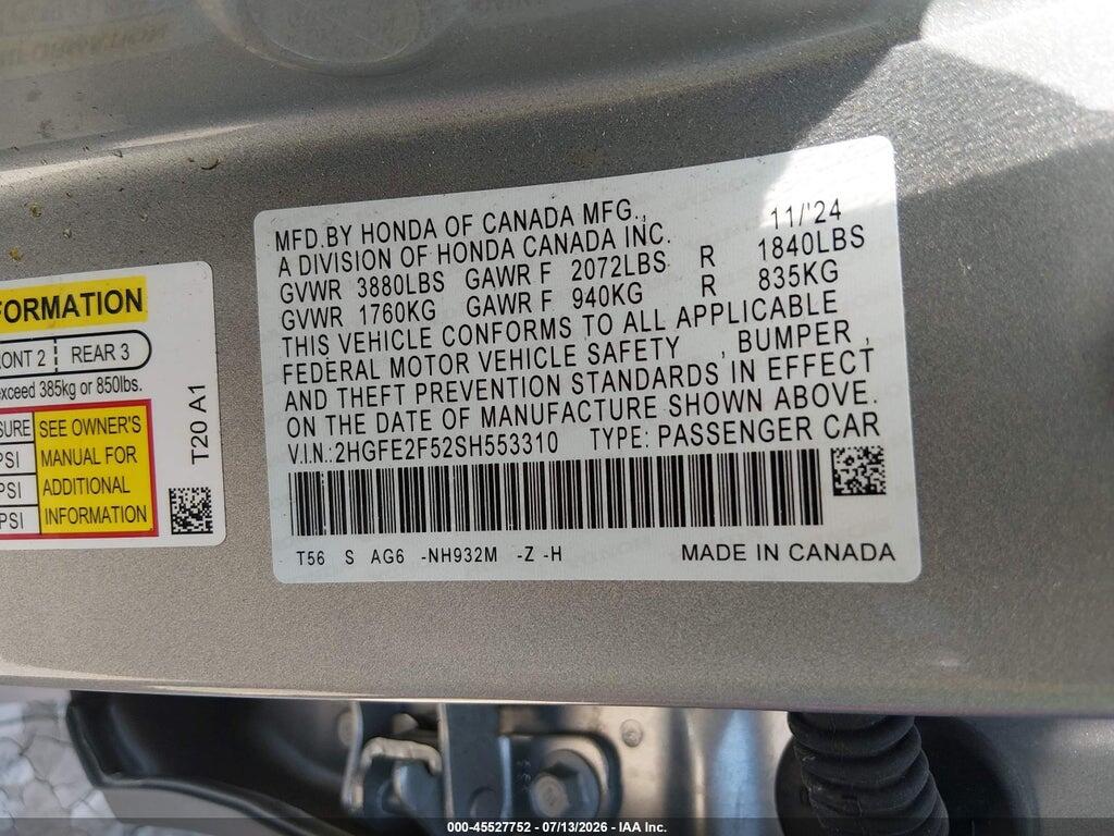 2HGFE2F52SH553310 2025 HONDA CIVIC photo no. 9