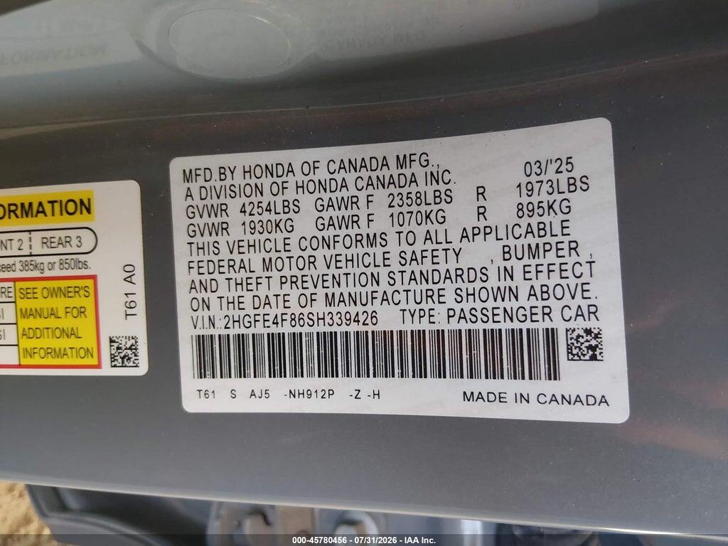 2HGFE4F86SH339426 2025 HONDA CIVIC HYBRID photo no. 9