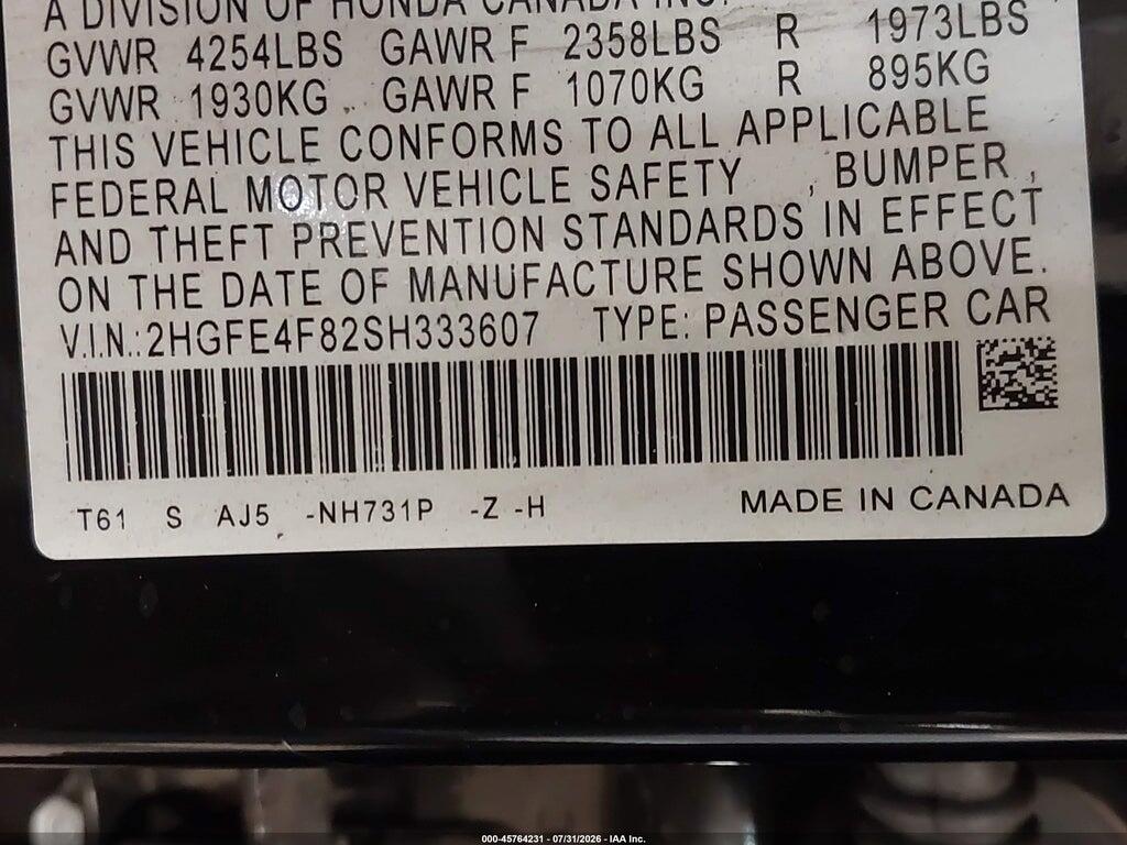 2HGFE4F82SH333607 2025 HONDA CIVIC HYBRID photo no. 9