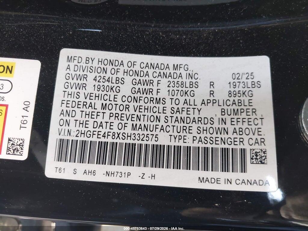 2HGFE4F8XSH332575 2025 HONDA CIVIC HYBRID photo no. 9