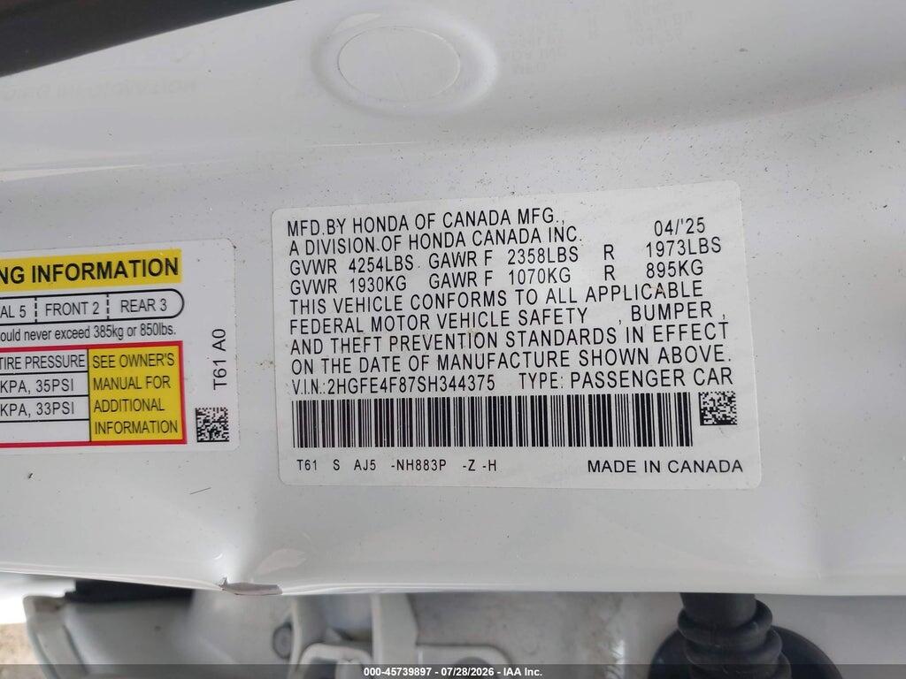2HGFE4F87SH344375 2025 HONDA CIVIC HYBRID photo no. 9