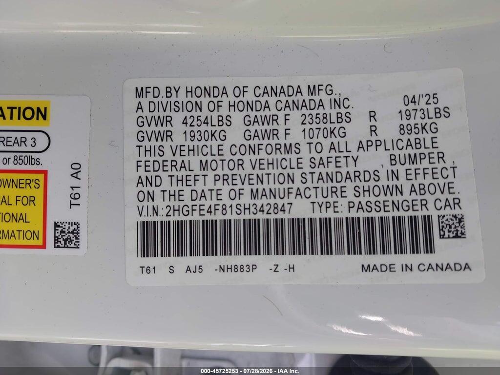 2HGFE4F81SH342847 2025 HONDA CIVIC HYBRID photo no. 9