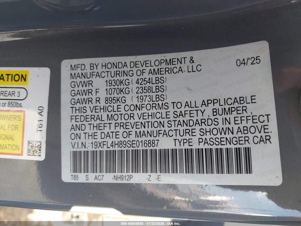 19XFL4H89SE016887 2025 HONDA CIVIC HYBRID photo no. 9