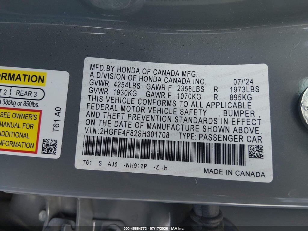 2HGFE4F82SH301708 2025 HONDA CIVIC HYBRID photo no. 9