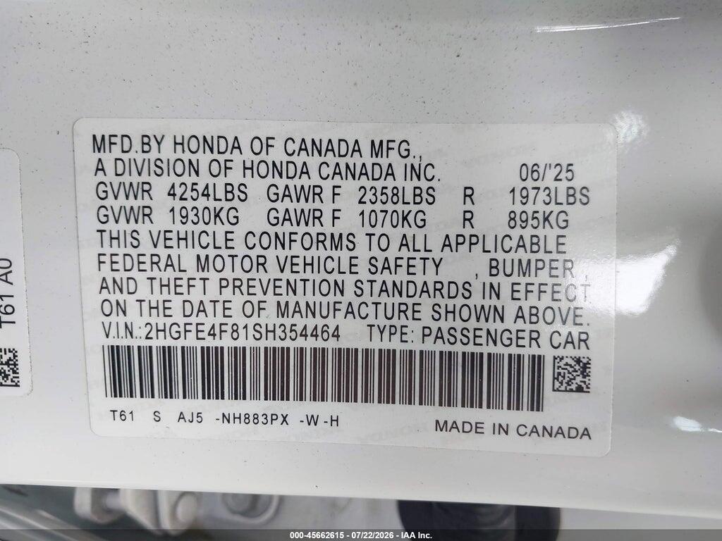 2HGFE4F81SH354464 2025 HONDA CIVIC HYBRID photo no. 9