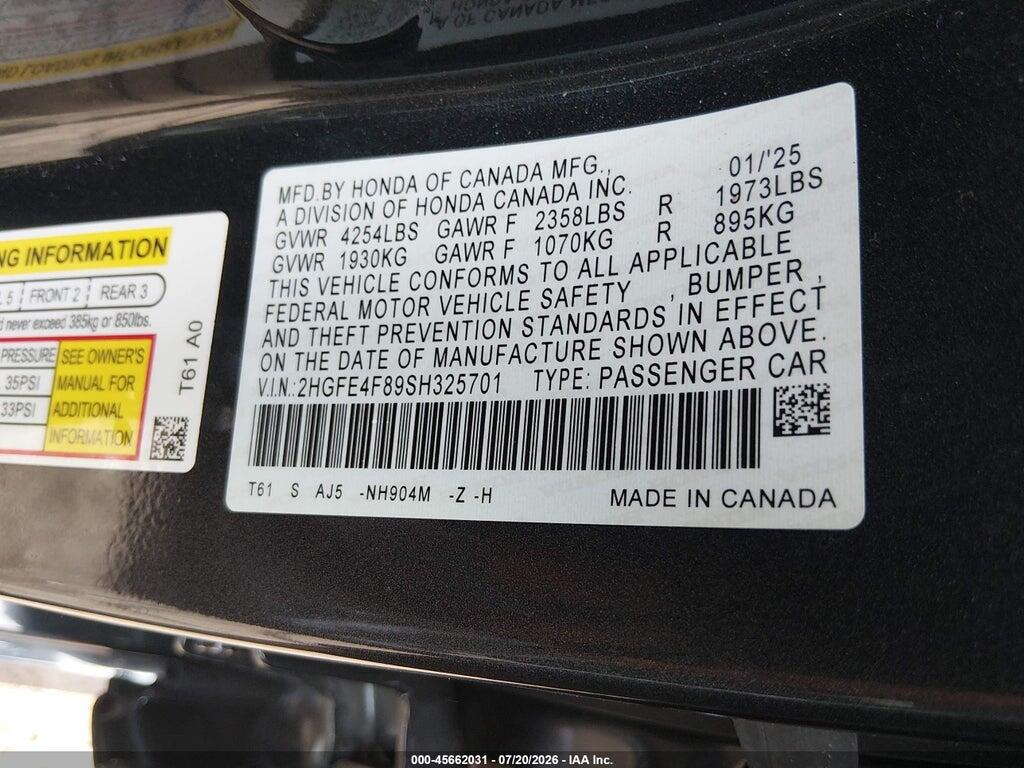 2HGFE4F89SH325701 2025 HONDA CIVIC HYBRID photo no. 9