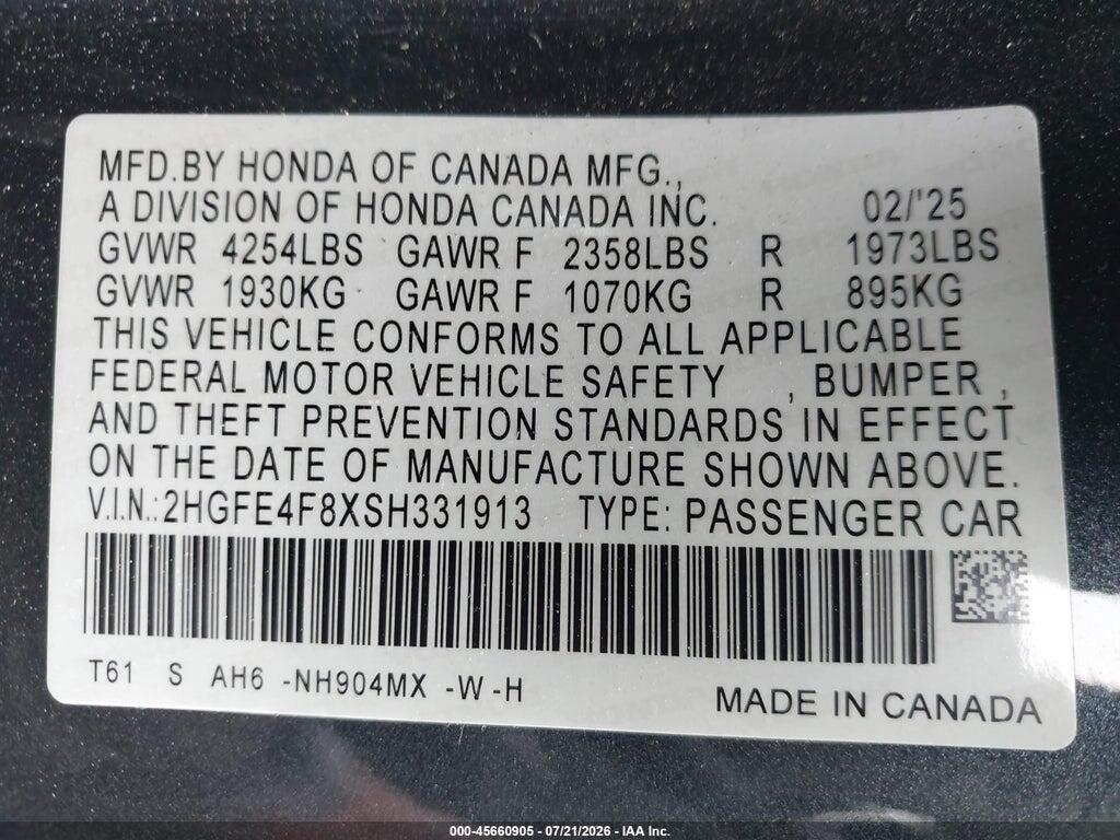 2HGFE4F8XSH331913 2025 HONDA CIVIC HYBRID photo no. 9