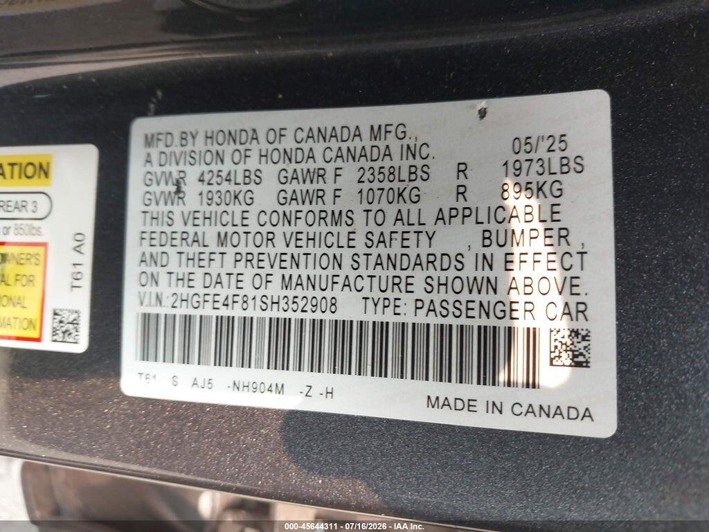 2HGFE4F81SH352908 2025 HONDA CIVIC HYBRID photo no. 9