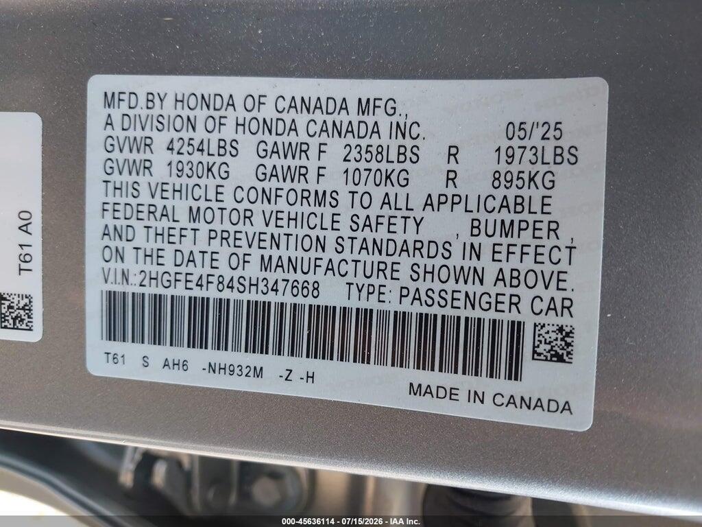 2HGFE4F84SH347668 2025 HONDA CIVIC HYBRID photo no. 9