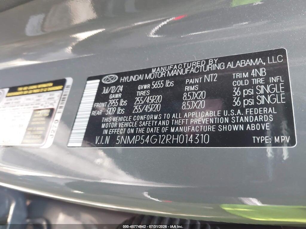 5NMP54G12RH014310 2024 HYUNDAI SANTA FE HYBRID photo no. 9