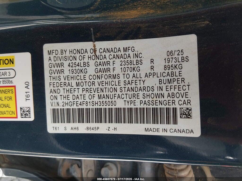 2HGFE4F81SH355050 2025 HONDA CIVIC HYBRID photo no. 9