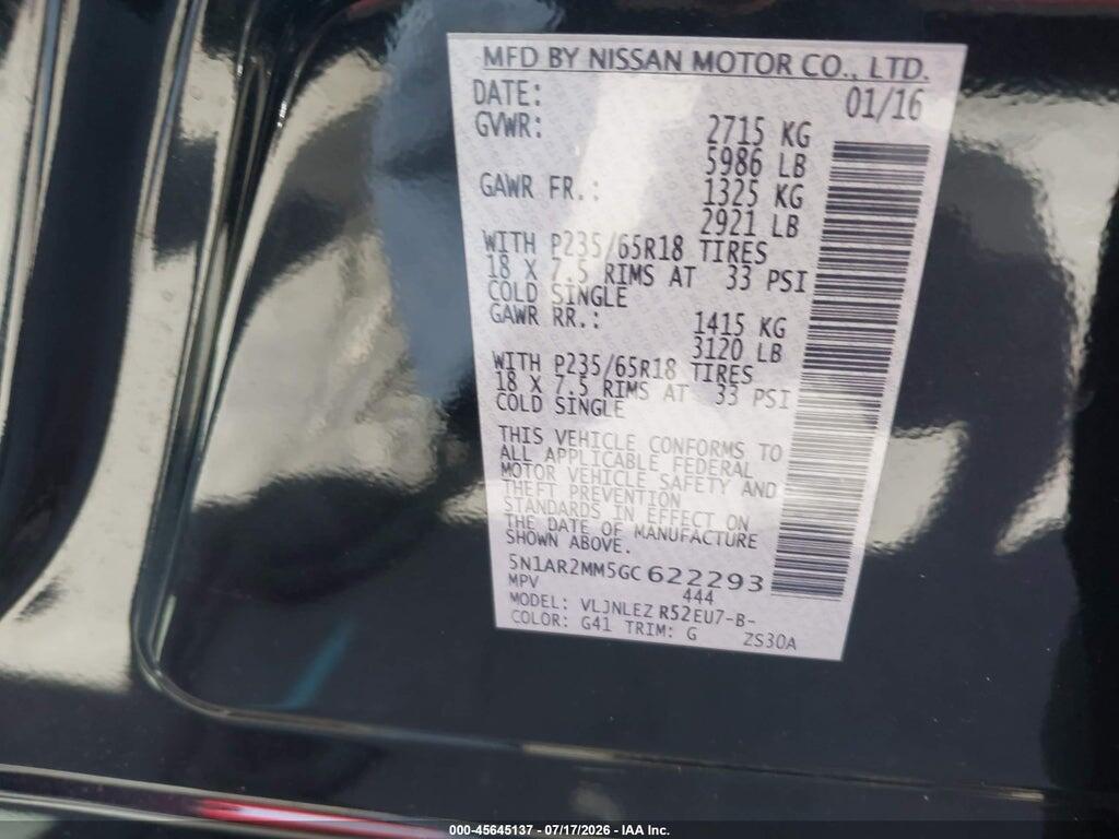 5N1AR2MM5GC622293 2016 NISSAN PATHFINDER photo no. 9