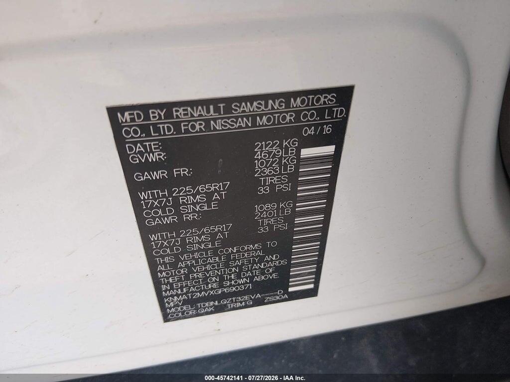 KNMAT2MVXGP690371 2016 NISSAN ROGUE photo no. 9