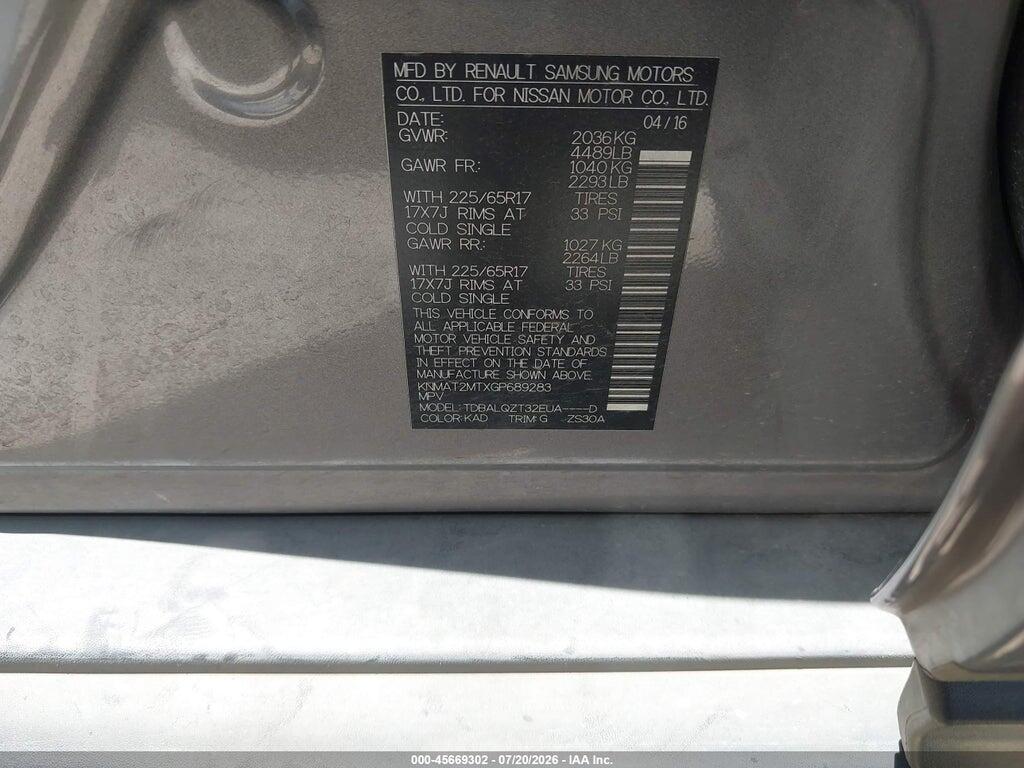 KNMAT2MTXGP689283 2016 NISSAN ROGUE photo no. 9