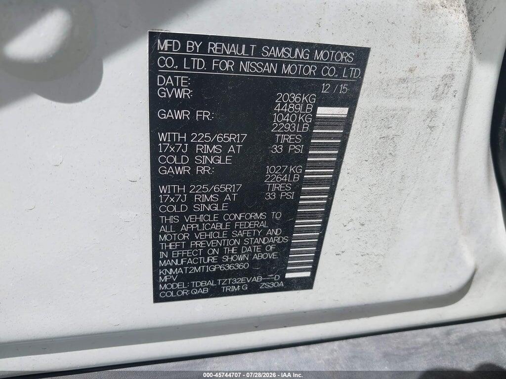 KNMAT2MT1GP636360 2016 NISSAN ROGUE photo no. 9