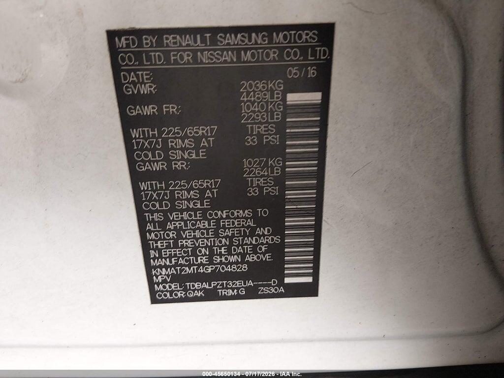KNMAT2MT4GP704828 2016 NISSAN ROGUE photo no. 9