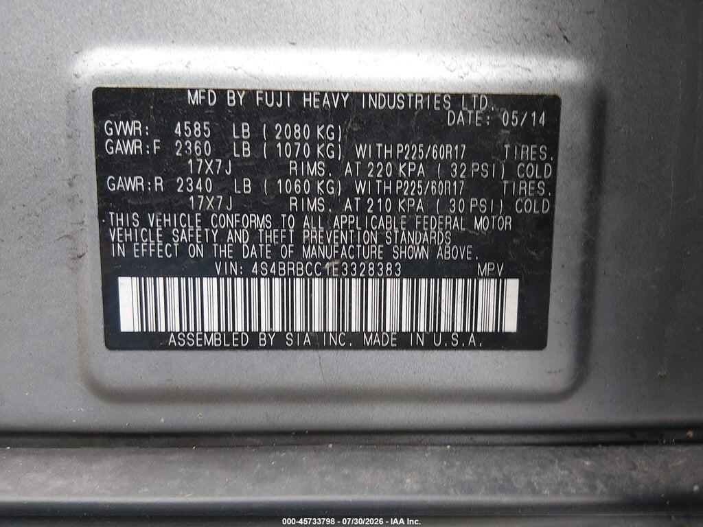 4S4BRBCC1E3328383 2014 SUBARU OUTBACK photo no. 9