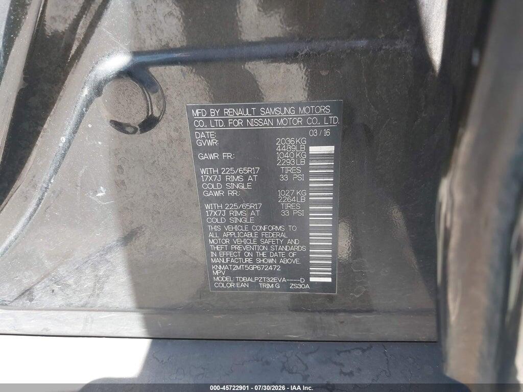 KNMAT2MT5GP672472 2016 NISSAN ROGUE photo no. 9