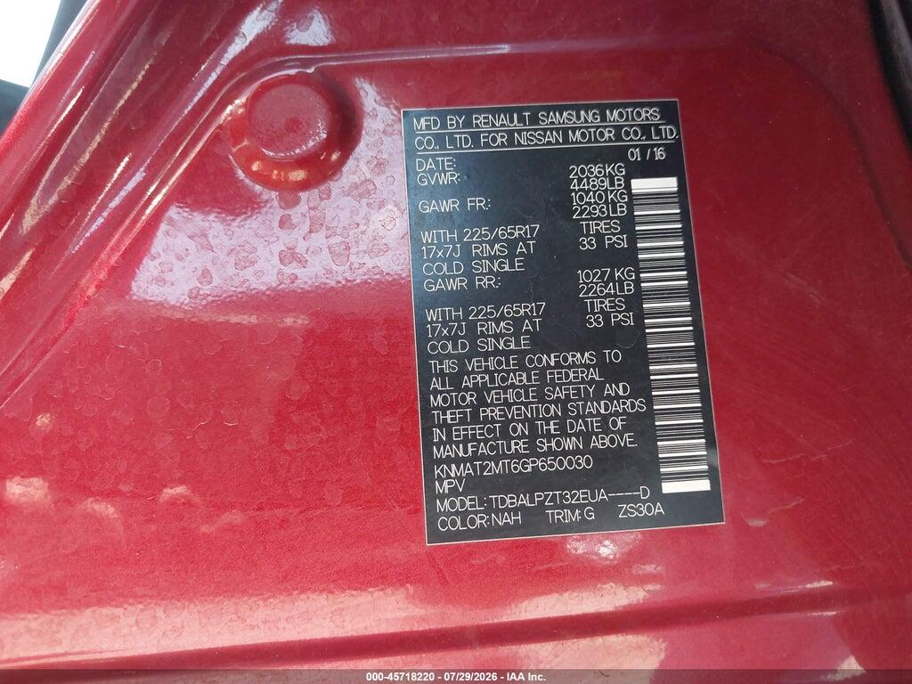 KNMAT2MT6GP650030 2016 NISSAN ROGUE photo no. 9