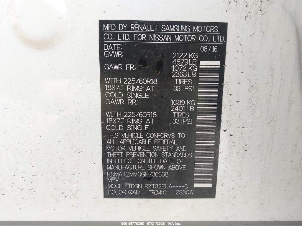 KNMAT2MV0GP736368 2016 NISSAN ROGUE photo no. 9