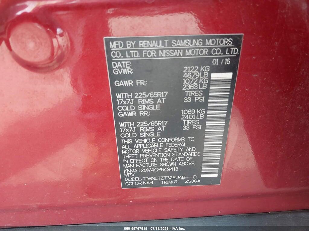 KNMAT2MV4GP649413 2016 NISSAN ROGUE photo no. 9