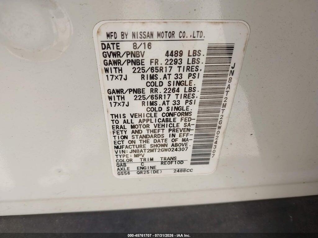 JN8AT2MT2GW024307 2016 NISSAN ROGUE photo no. 9