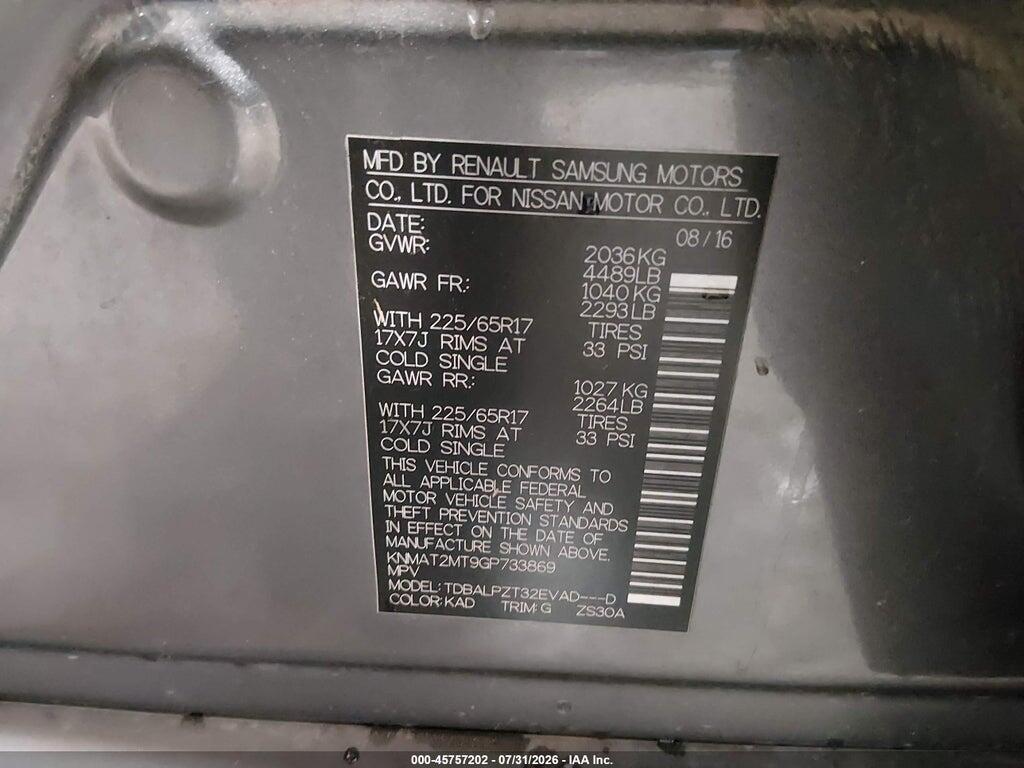 KNMAT2MT9GP733869 2016 NISSAN ROGUE photo no. 9