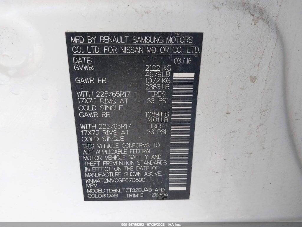KNMAT2MV0GP670890 2016 NISSAN ROGUE photo no. 9