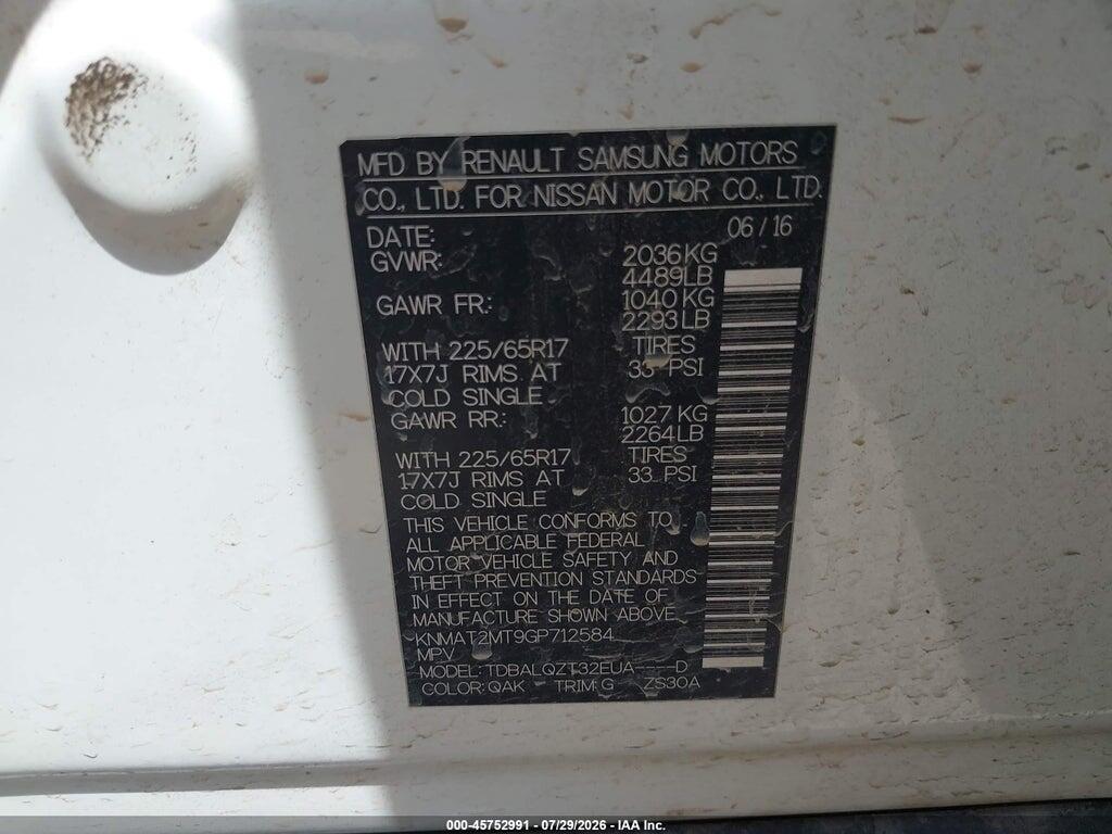 KNMAT2MT9GP712584 2016 NISSAN ROGUE photo no. 9