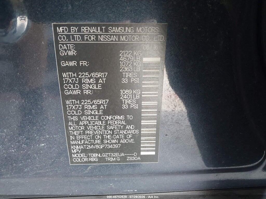 KNMAT2MV8GP734397 2016 NISSAN ROGUE photo no. 9