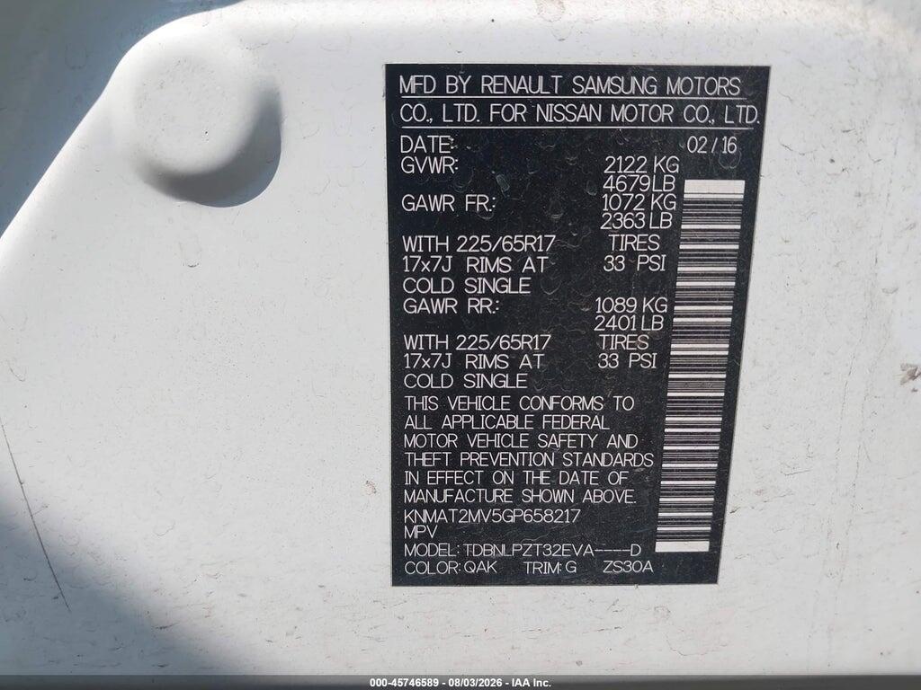 KNMAT2MV5GP658217 2016 NISSAN ROGUE photo no. 9