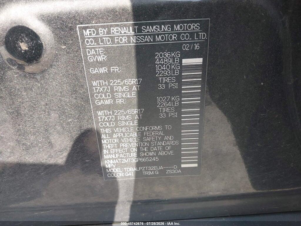 KNMAT2MT3GP665245 2016 NISSAN ROGUE photo no. 9