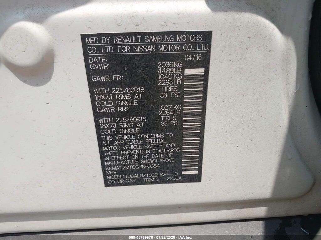 KNMAT2MT0GP690684 2016 NISSAN ROGUE photo no. 9