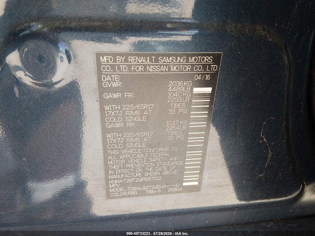KNMAT2MT2GP687012 2016 NISSAN ROGUE photo no. 9