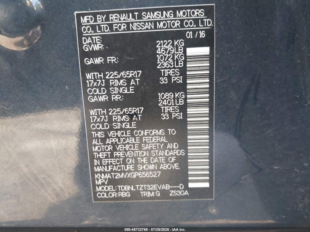 KNMAT2MVXGP656527 2016 NISSAN ROGUE photo no. 9