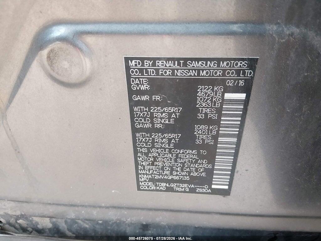 KNMAT2MV4GP667135 2016 NISSAN ROGUE photo no. 9