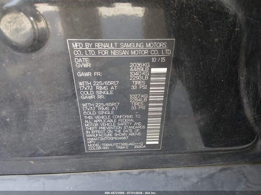 KNMAT2MT0GP614687 2016 NISSAN ROGUE photo no. 9