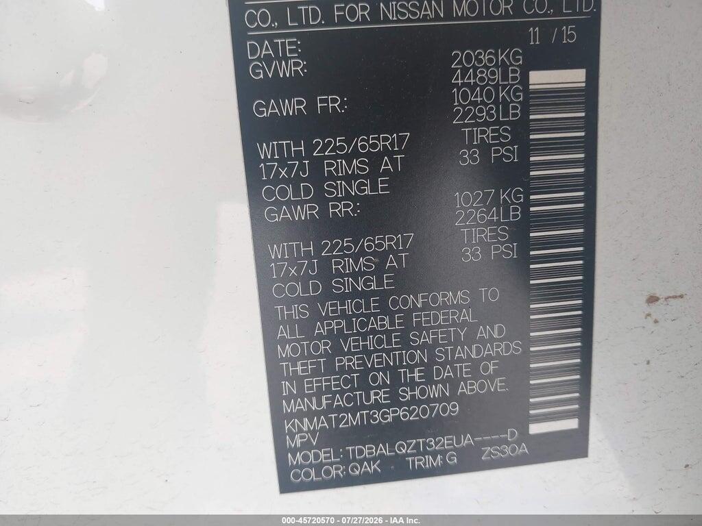 KNMAT2MT3GP620709 2016 NISSAN ROGUE photo no. 9