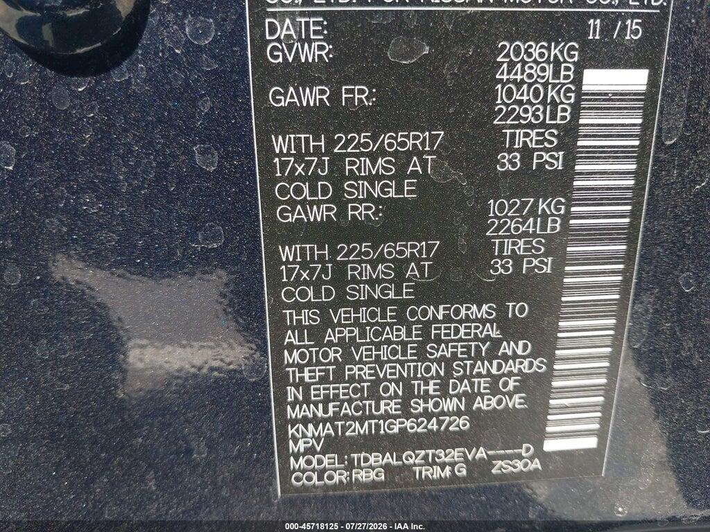 KNMAT2MT1GP624726 2016 NISSAN ROGUE photo no. 9