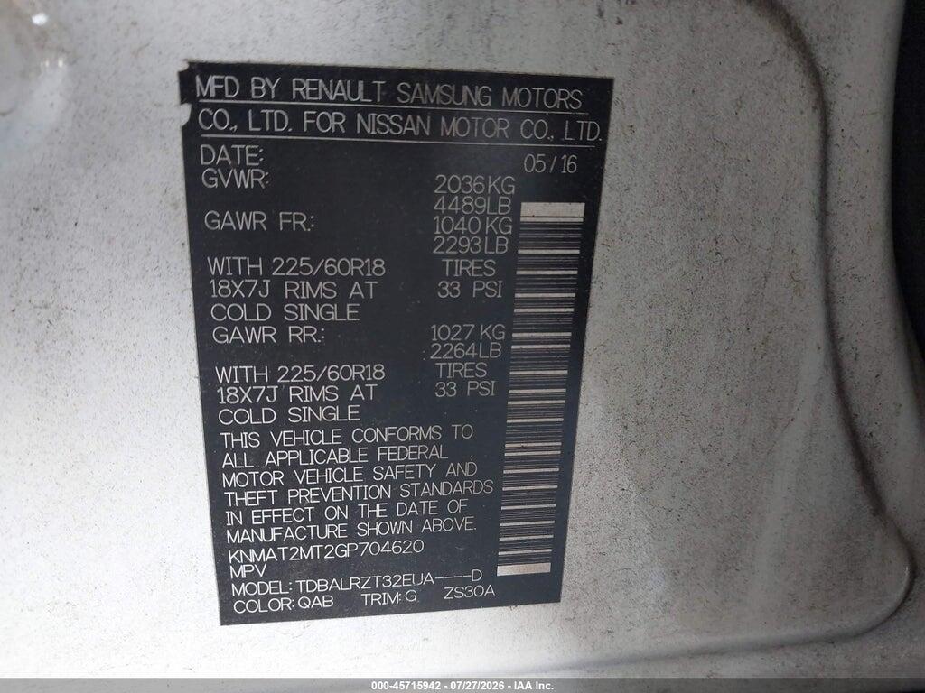 KNMAT2MT2GP704620 2016 NISSAN ROGUE photo no. 9